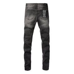 Purple Jeans Urban Gray Ripped Jeans with Bold Black Graffiti Accents 3003