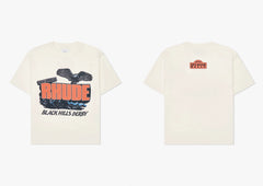 RHUDE letter printed 25S American retro printed short sleeved T-shirt for men and women, loose round neck street pure cotton top (26)