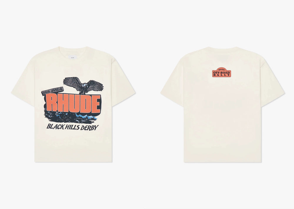 RHUDE letter printed 25S American retro printed short sleeved T-shirt for men and women, loose round neck street pure cotton top (26)