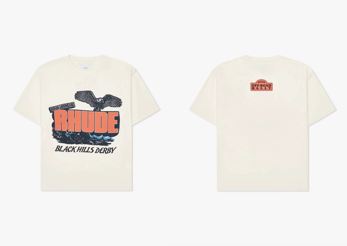 RHUDE letter printed 25S American retro printed short sleeved T-shirt for men and women, loose round neck street pure cotton top (26)