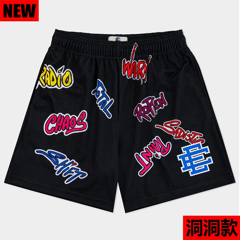 EE Print Shorts printed logo sweatpants mesh drawstring American shorts (14)
